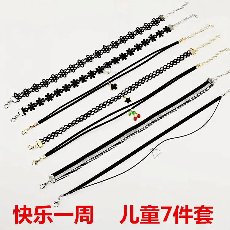 Girls Necklace Accessories Strawberry South Korea Online Celebrity Children Lace Choker Fashion Ulzzang Princess Black Lanyard |