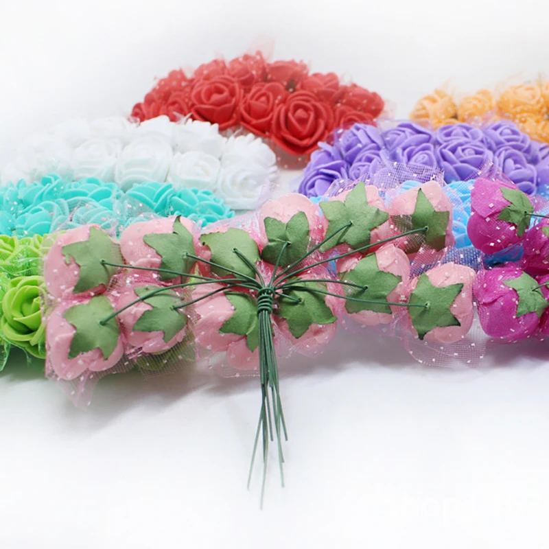 72/144pcs/2.5cm PE Multicolor Fake Foam Rose Artificial Flowers Christmas wreath Decor for home Wedding Diy Valentine's Day gift images - 6