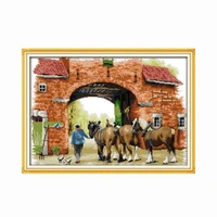 stamped three horses embroidery kits cross stitch fabric canvas counted patterns 11ct 14ct printed needlework thread decor sets