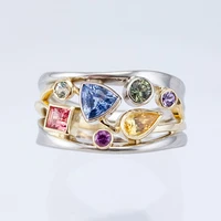 unique design delicate rings for women shine fashion multicolor geometric cubic zirconia inlaid wedding ring jewelry gifts