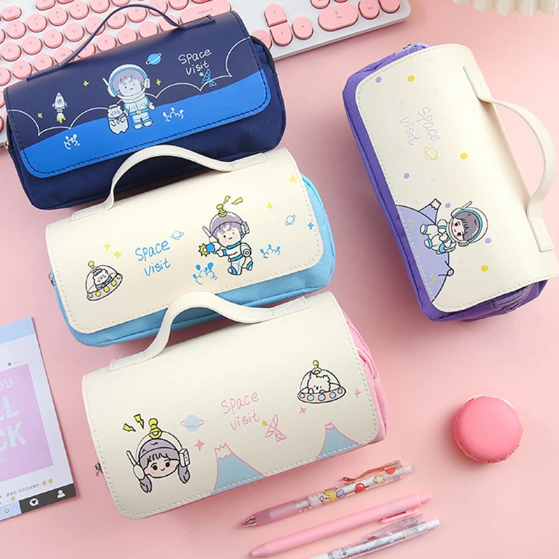 

Астронавт 2-Слои полиуретановая ручка школьный Карандаш чехол кожаная сумка большая Ёмкость карандашей, пенал для студентов сумка для хран...