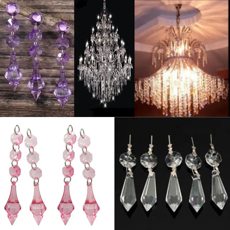 

10Pcs/Pack Chandelier Octagonal Bead Crystal Lamp Pendants Decoration Parts NEW