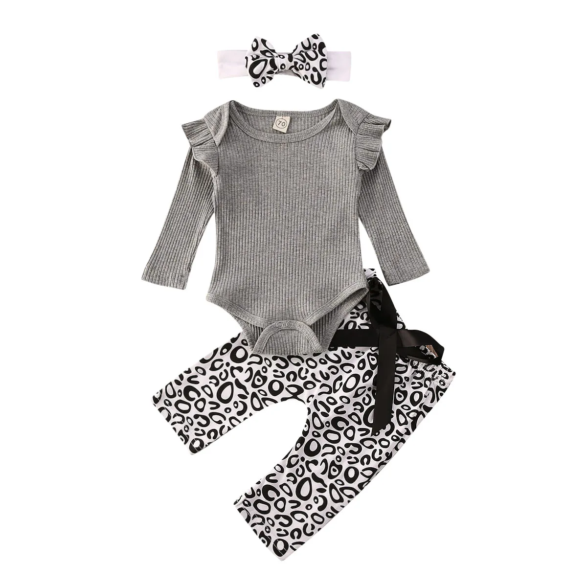 Newborn Infant Baby Girl Boy Solid Ruffles Knitting Romper Tops Leopard Long Pants 3Pcs Outfit Set Clothes Autumn Winter Warm | Детская