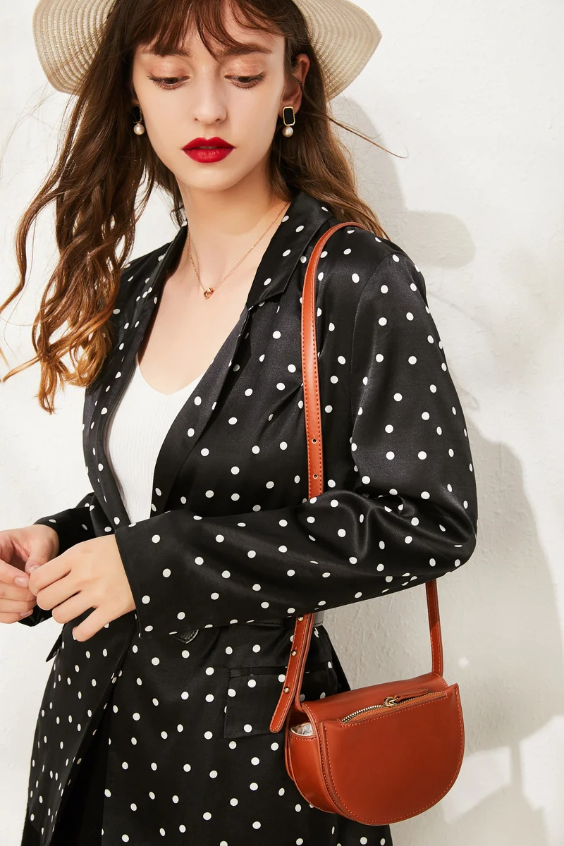 Новинка 100% женский костюм из шелка тутового шелкопряда в горошек блейзеры