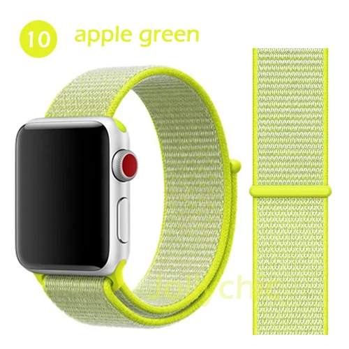 Нейлоновая Мягкая дышащая повязка для Apple Watch Series 4 3/2/1 полосы 38 мм 42 ММ сменная Спортивная петля для iwatch 4 3 2 1 40 мм 44 мм - Цвет ремешка: apple green