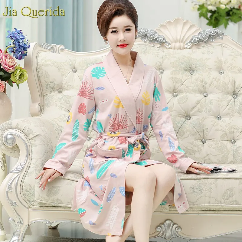 Женское кимоно с длинным рукавом домашний халат из хлопка цветочными лацканами и