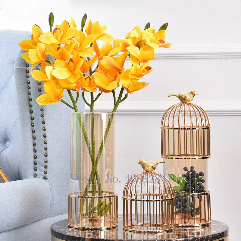 Креативная Скандинавская металлическая позолоченная клетка для птиц стеклянная