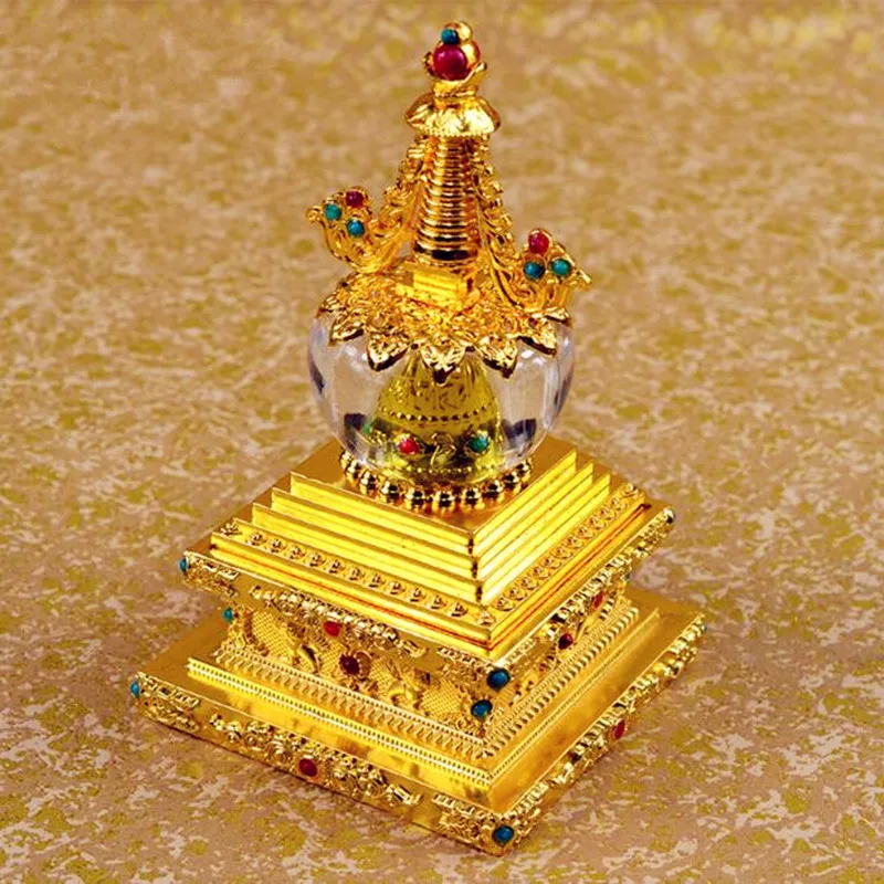 

Ancient Fantastic Tibetan Buddhist Stupa Supplies Copper Bodhi Pagoda 14 Cm Gold Fine Workmanship / Buddha Tower Can Decoration