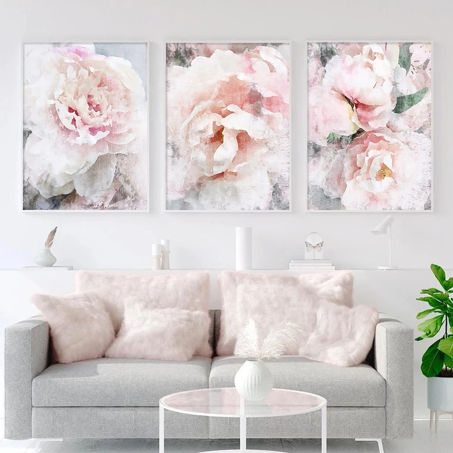 

Modern Abstract Wall Art Pink Watercolor Flower Paintings Nordic Canvas Posters Prints Picture Living Room Bedroom Decoration
