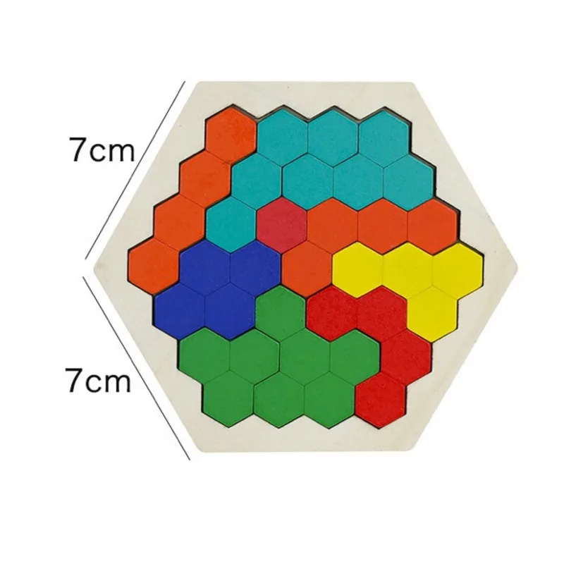 

New High Quality Wooden Tangram Puzzle Board Honeycomb Jigsaw Puzzle Hexagon Table Top Toys For Training Primary School Student
