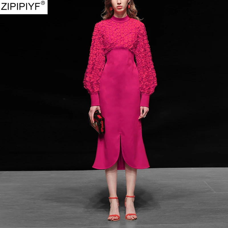 2020 вечерние элегантные женские платья весна лето рукав фонарик Круглый ворот для