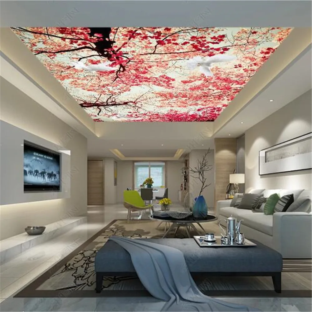 Милофи красивое голубое небо кленовый лист красный потолок Фреска|Обои| |