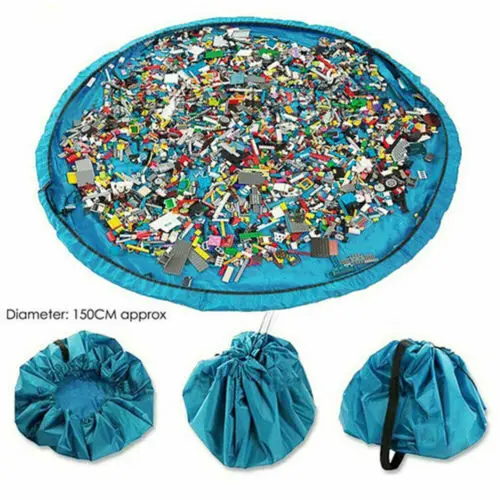 

Round Blue Solid Large 150cm Portable Kids Play Mat Storage Bag Toys For Organizer Rug Box Cushion Home Storage