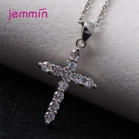 fashion 925 sterling silver cross christ jesus necklace religion women crystal rhinestone cz sideways pendent necklace jewelry