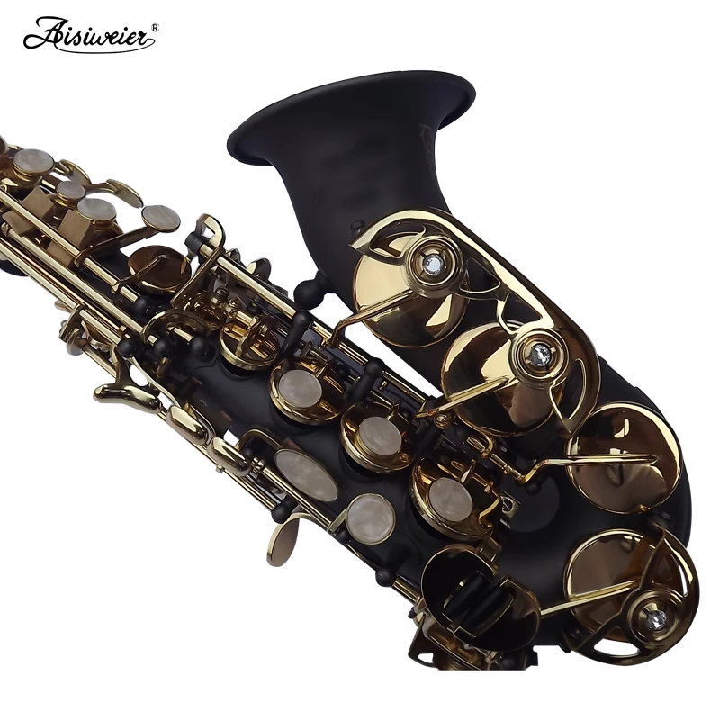 Саксофон сопрано Изысканный резной цветок черный никель золотая поверхность B