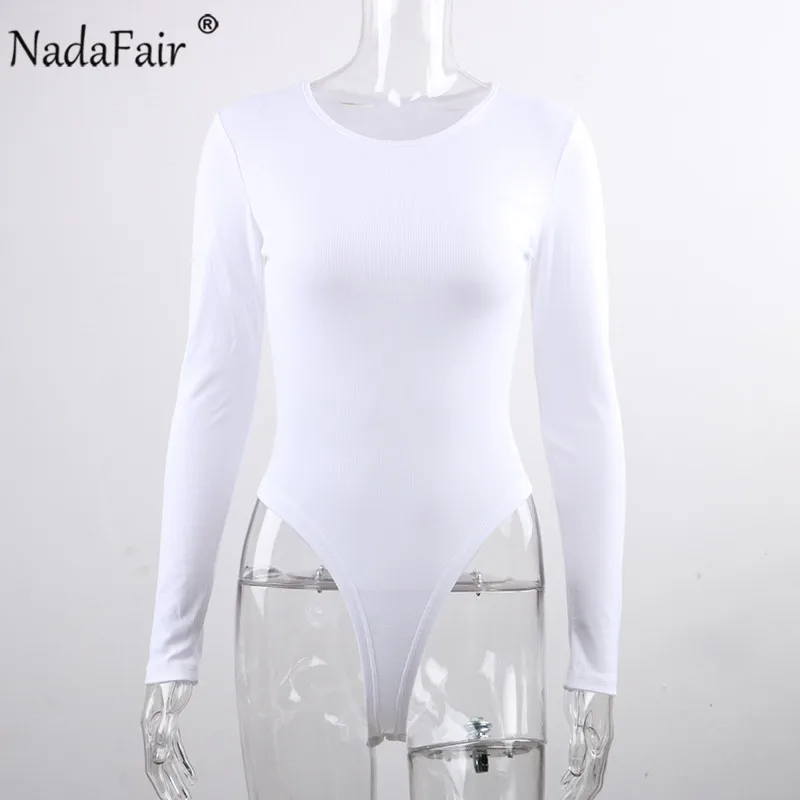 Женское трикотажное боди в рубчик с круглым вырезом и длинным рукавом | Женская