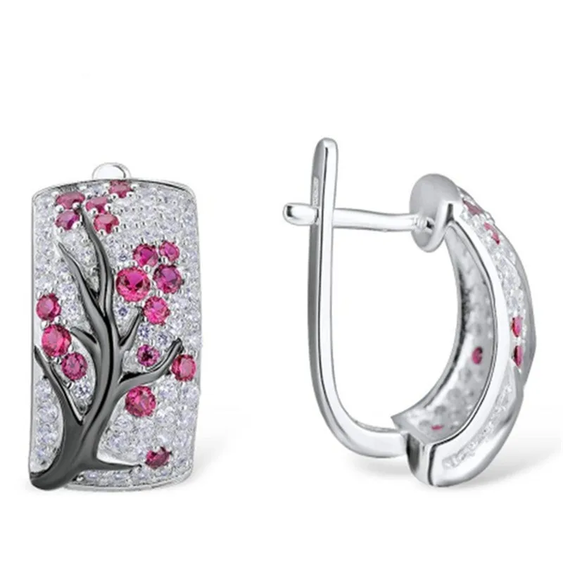 Женские серьги гвоздики с цветком сливы в форме ветки дерева кристаллами