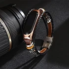 Кожаный Плетеный ремешок для Xiaomi Mi Band 4 3 5 NFC смарт-браслет металлический корпус ремешки для часов аксессуары для Miband 5 3 4 браслет