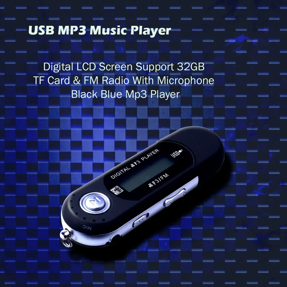 USB MP3 музыкальный плеер цифровой ЖК-экран Поддержка 32 Гб TF карта и fm-радио с микрофоном черный синий mp3-плеер