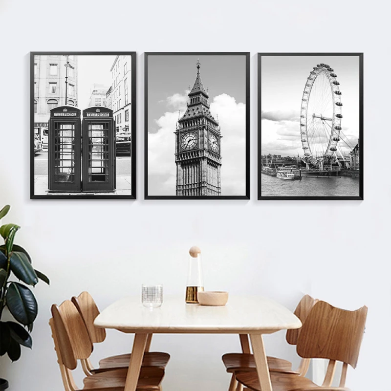 Черно-белый английский архитектурный большой бен Тауэр холст Постер &quotЛондон&quot