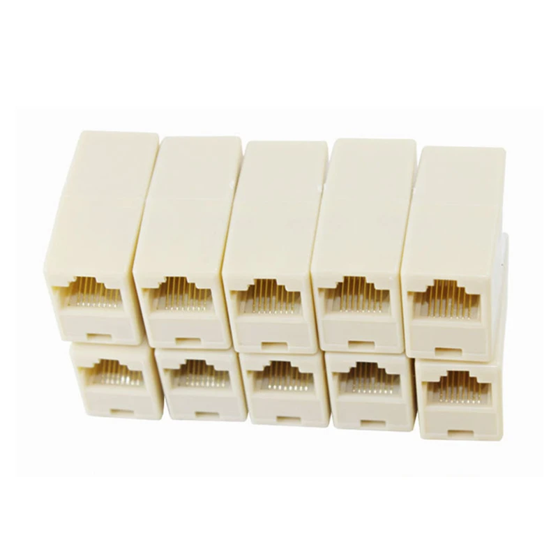 10Pcs RJ45 Connector CAT5 / 5E 6 6a Ethernet Adapter 8P8C Network Extender Coupler Lan Extension Cable Plug Female to |