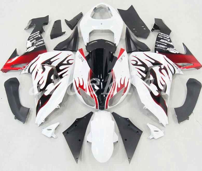 

3Gifts New ABS Motorcycle Fairings Kit Fit for kawasaki Ninja ZX-10R ZX10R 2006 2007 06 07 10R Bodywork Set white red flame