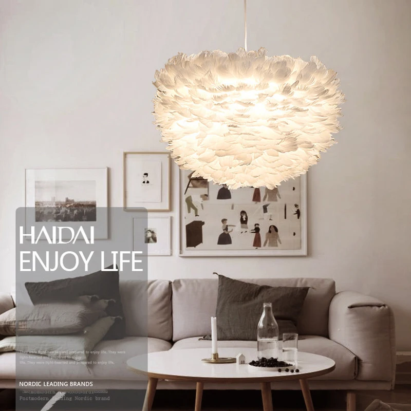 

Modern white nature Goose feather Pendant Lights romantic E27 led pendant lamps for home lighting restaurant bedroom living room