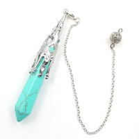 fysl silver plated hexagon prism green turquoises stone pendant link chain opalite opal jewelry