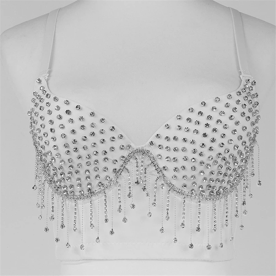 Elegant New Cropped Top Sexy Summer Autumn Beading Caims Vest Tops Push Up Cropped Party Bralette Bra Female Corset Tops