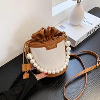 pu leather women luxury designer handbags 2021 girls shopper fashion vintage embossed pearl chain cute bucket bags shoulder bags