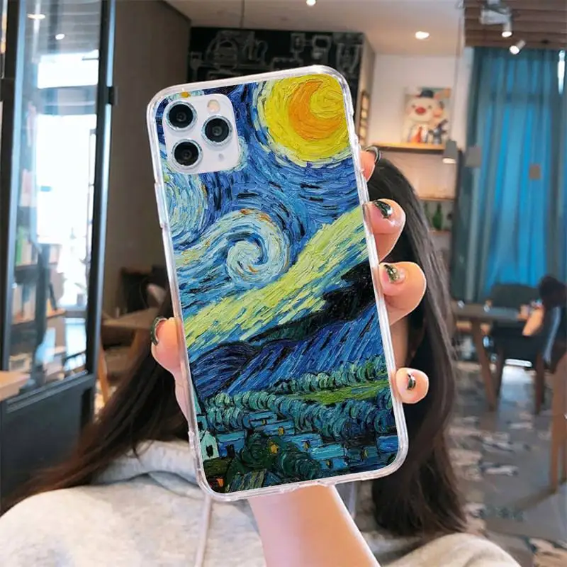 

Van Gogh starry night retro painting Phone Case Transparent for iPhone 6 7 8 11 12 s mini pro X XS XR MAX Plus