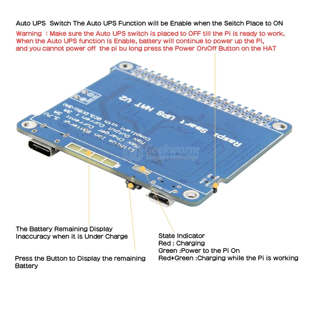 Raspberry Pi 4 Модель B/3B+/3B UPS HAT 2 с тип-c, литий-ионный аккумулятор источник питания плата расширения(без батареи