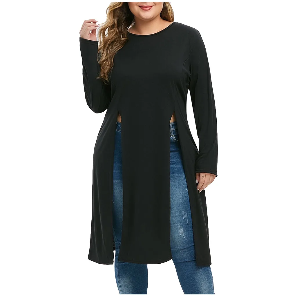 Женский зимний Повседневный пуловер с длинным рукавом большие размеры футболка