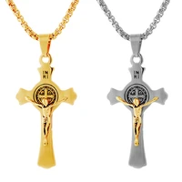 european and american stainless steel trefoil pendant saint benedict cross necklace