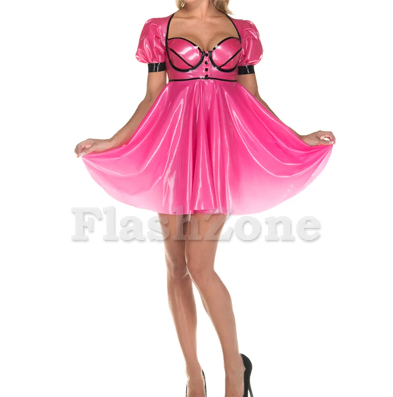 Бесплатная Доставка! Женское сексуальное модное латексное платье с пышными