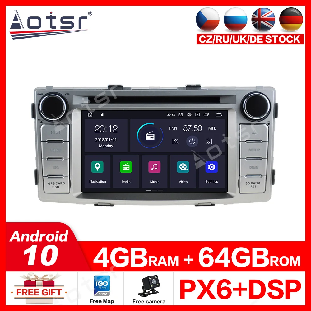 

Автомобильный DVD-плеер, Android 10,0, 4 Гб + 64 ГБ, встроенный DSP Автомобильный плеер, мультимедиа радио для Toyota HILUX 2012-2015, GPS-навигация, радио