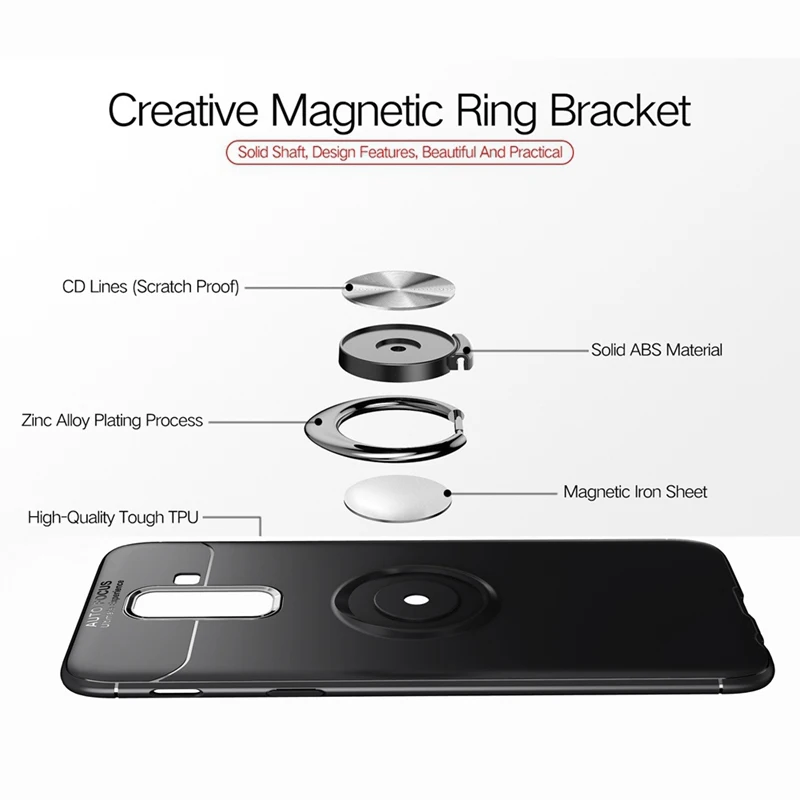 UPaitou Ring Case for Samsung Galaxy J8 J6 J4 Soft TPU Kickstand Back Cover Magnetically Iron Sheet |