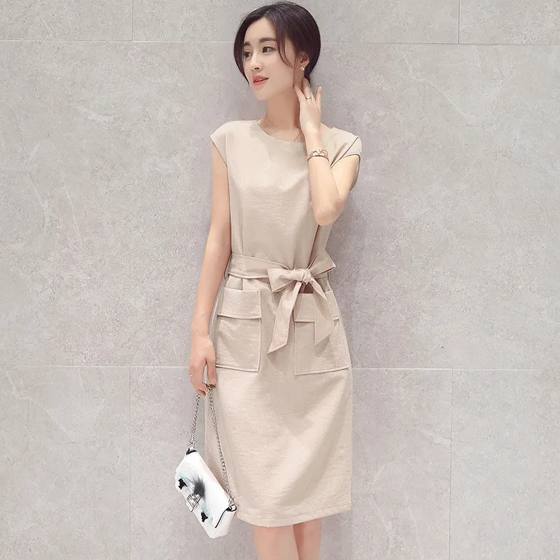 

Multicolor Summer Fashion Women Loose Dress High Quality Cotton Linen Breathable Sleeveless Dresses LJ204