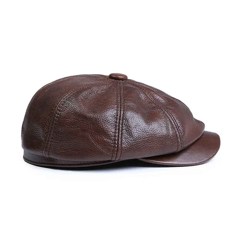 Мужская теплая восьмиугольная кепка из натуральной кожи повседневная винтажная