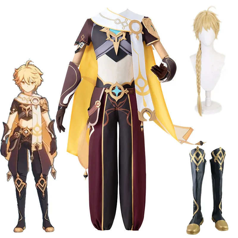 

2020 Genshin Impact Traveler Aether Game Suit Cool Gothic Uniform Cosplay Costume Halloween Party Outfit For Men Free Shipping