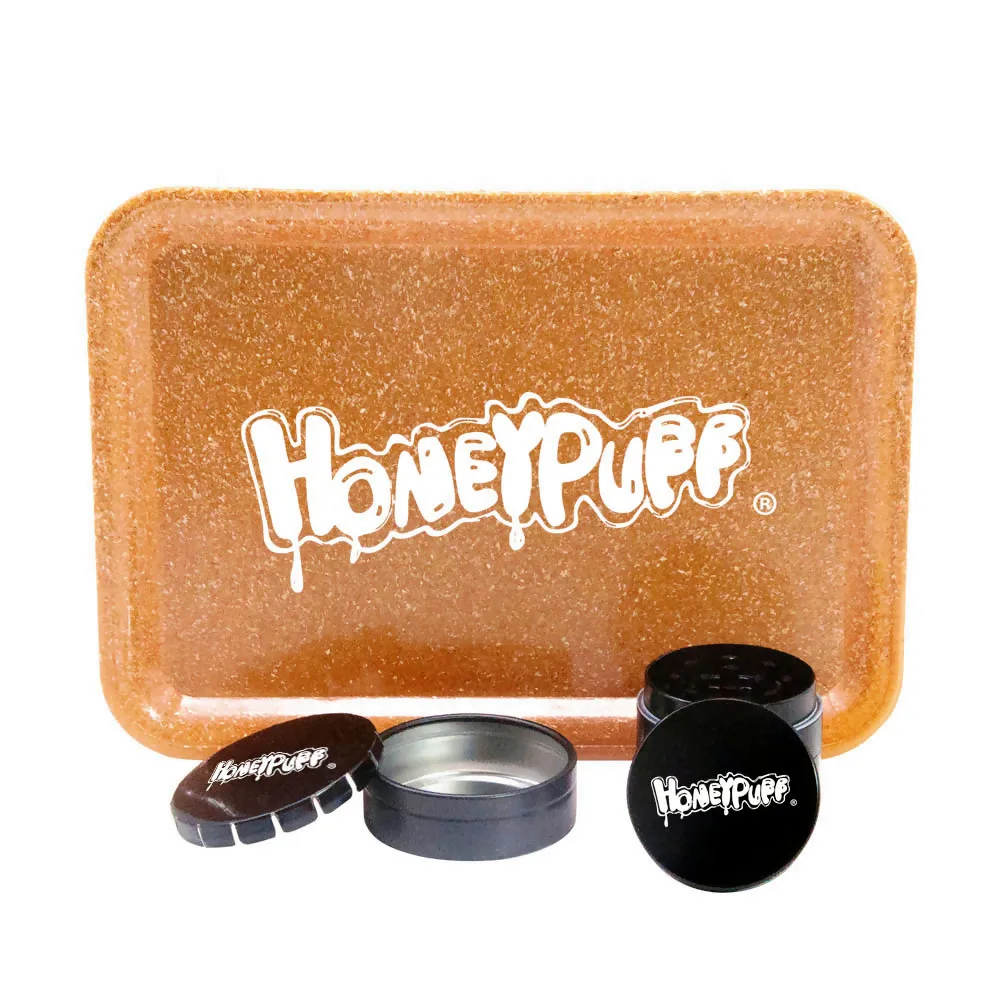 

HONEYPUFF Smoke Set Plastic Rolling Tray + Metal Smoking Tobacco Herb Grinder + Metal Storage Container Jar Smoking Accessories