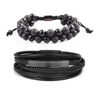 Новинка, модный мужской кожаный браслет, лава, камень, тигровый глаз, плетеный бисер, натуральная кожа, макраме, браслет, набор, мужской подарок