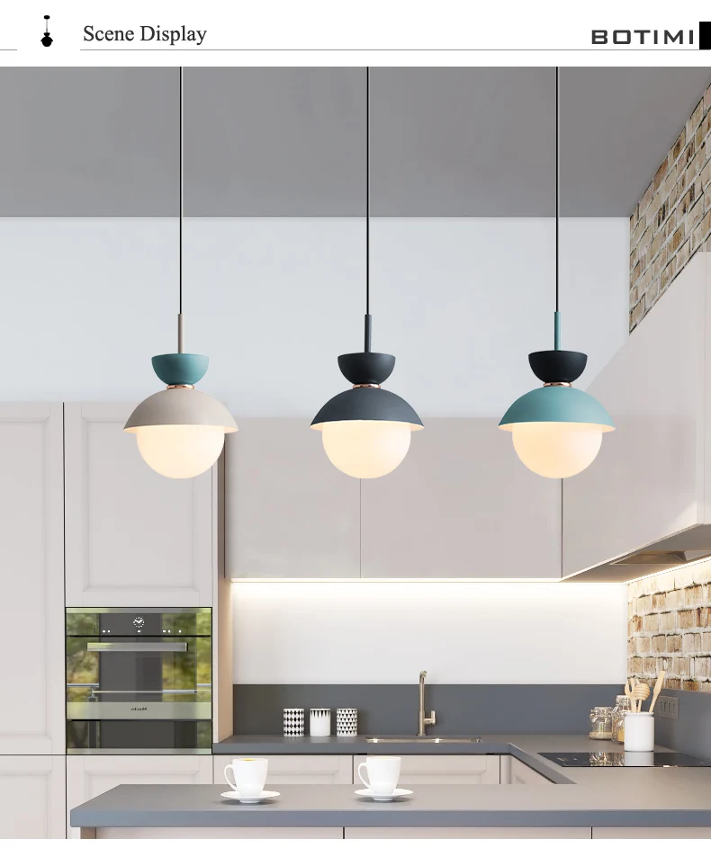 BOTIMI Modern LED Pendant Lights With Glass Lampshade For Dining Room Colorful Restaurant Hanging Kitchen Lighting Fixtures