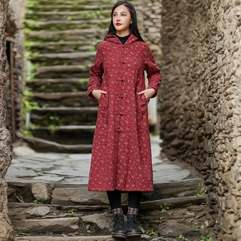 

Women's Winter Jacket Warm Cotton and Linen Coat Cotton and Linen Women's Cotton-padded Clothes Baggy Coat Printed Jacket Wome