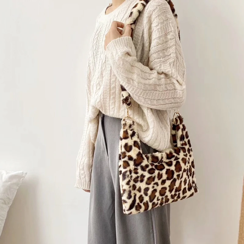 Женская леопардовая сумка повседневная Наплечная Сумка из искусственного меха с