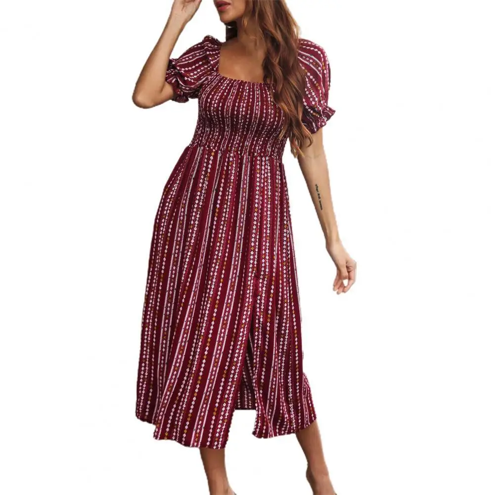 

Women Summer Dress Y2K 2021 Vintage Fashion Square Collar Ruffle Sexy Dresses Polka Dot Print Split Midi White Dress Vestidos