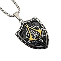 new arrival 2 tone 316l stainless steel free mason pendant necklace mens hip hop rock shield amulet necklace jewelry
