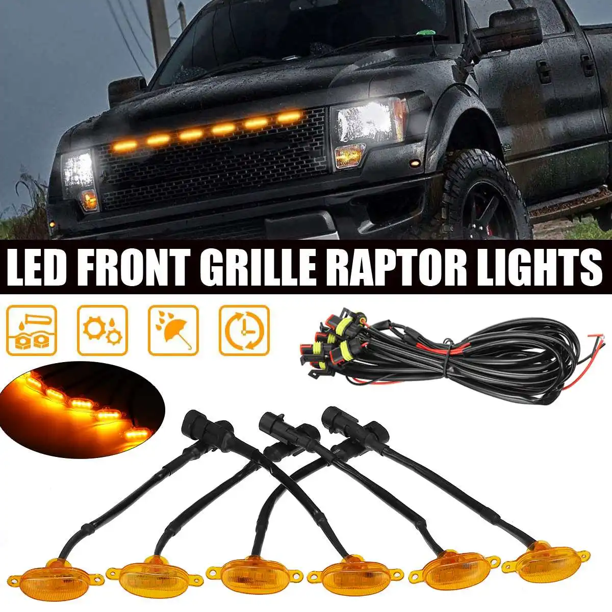 

Waterproof Amber LED Front Grille Lighting Kit For car Universal police lights Auto Flashers 6-in-1/4-in-1
