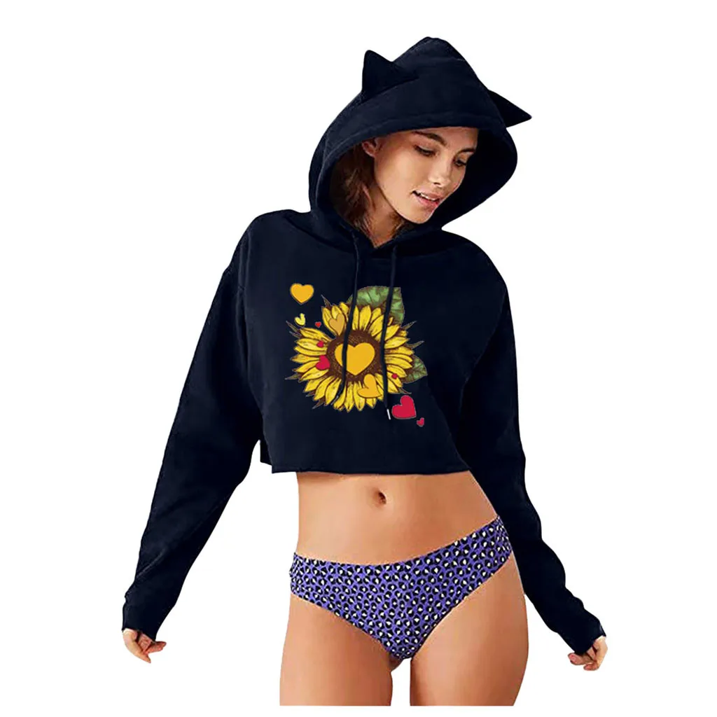 Лидер продаж Женская толстовка поясничные толстовки с принтом длинными рукавами