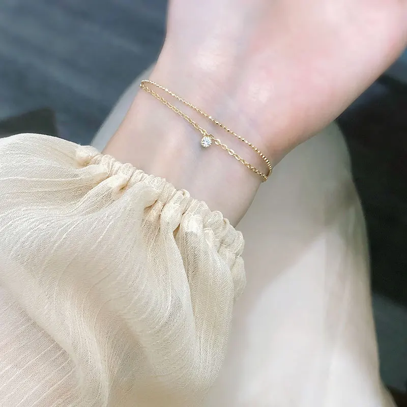 Женский двухслойный браслет из серебра 925 пробы с фианитом | Украшения и